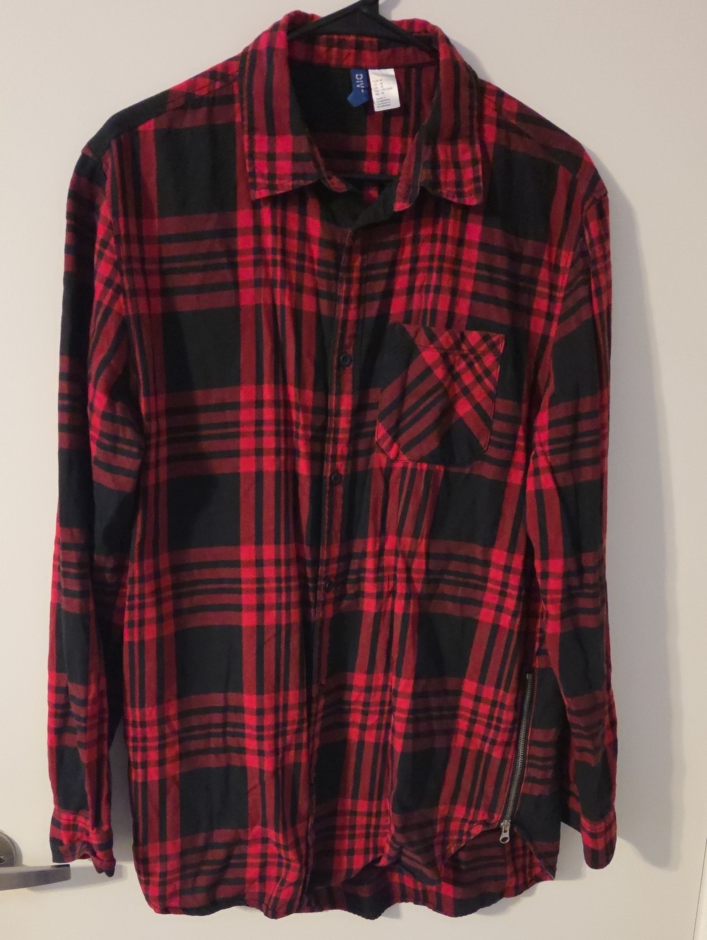 Divided Red and Black Plaid Button-Down Shirt